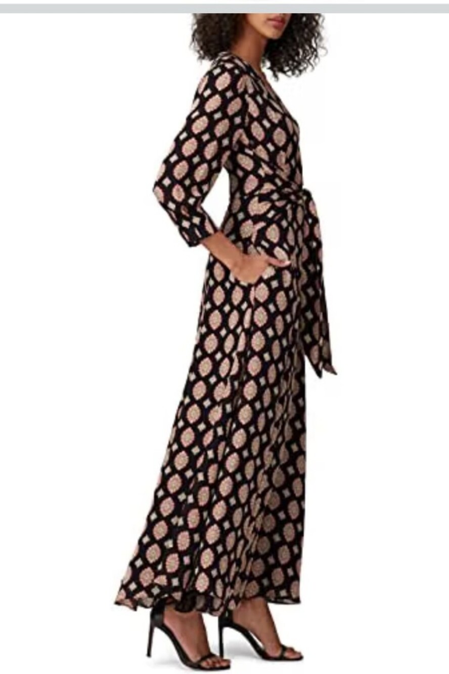 Nicholas Silk Black & Beige Tie-Waist Maxi Dress